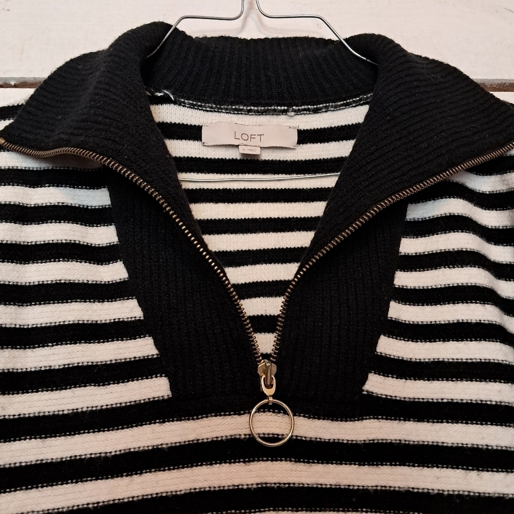 Loft Stripped 1/2 Zip Sweater Black And White Size Small - Picture 4 of 8
